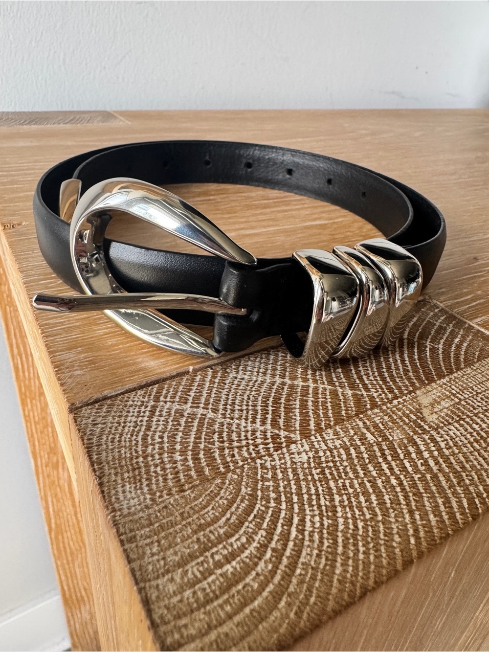 NWOT MADEWELL Women's Triple Metal Keeper Belt Black Leather Silver XS **NOTE**
